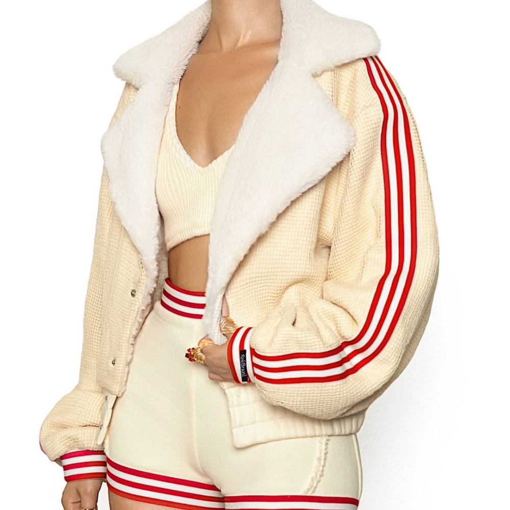 Women's Cream Jacket with Red Stripes